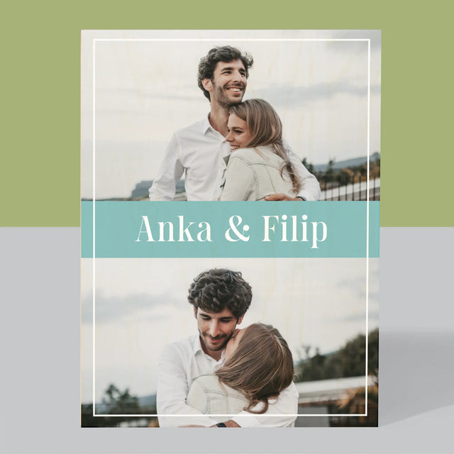 Fotokoláž: Pár Mená - Tlač Na Drevo (Vertikálne)