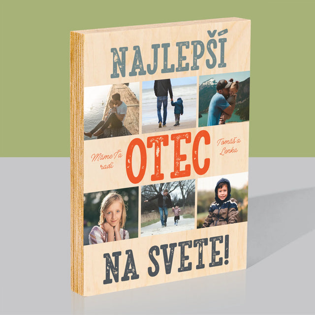 Fotokoláž: Najlepší Otec Na Svete Fotografie - Tlač Na Drevo (Vertikálne)