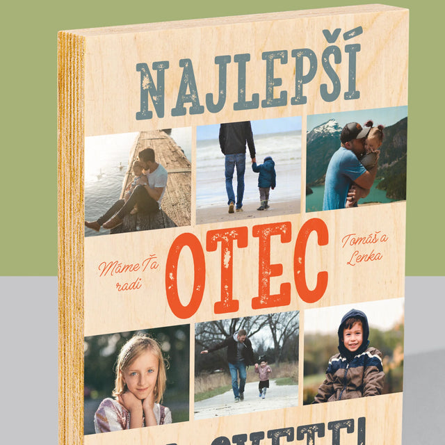 Fotokoláž: Najlepší Otec Na Svete Fotografie - Tlač Na Drevo (Vertikálne)