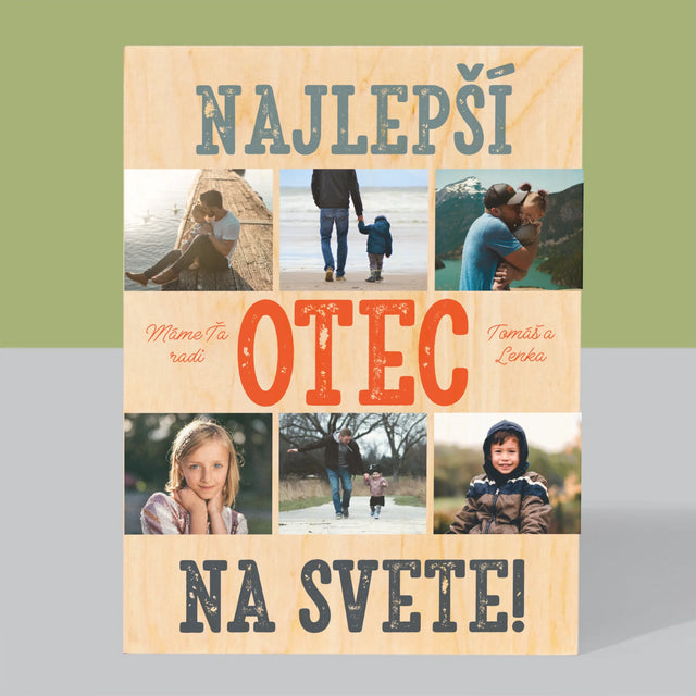 Fotokoláž: Najlepší Otec Na Svete Fotografie - Tlač Na Drevo (Vertikálne)