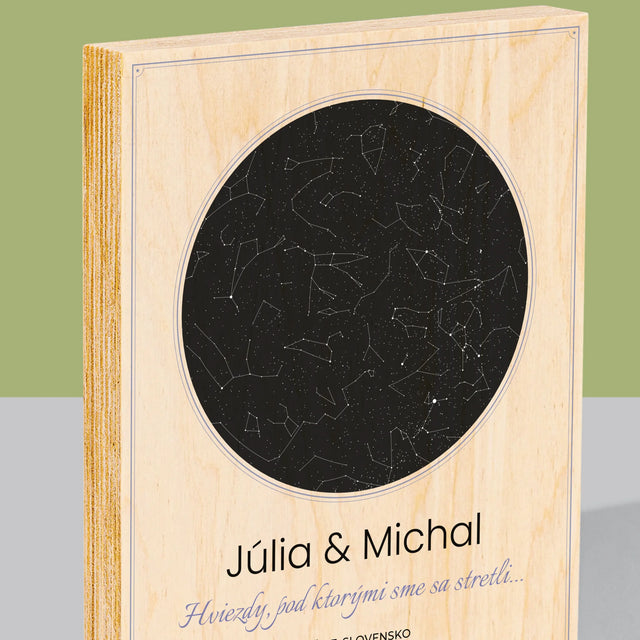 Mapa Hviezd: Mapa Hviezd: Pod Hviezdami - Tlač Na Drevo (Vertikálne)