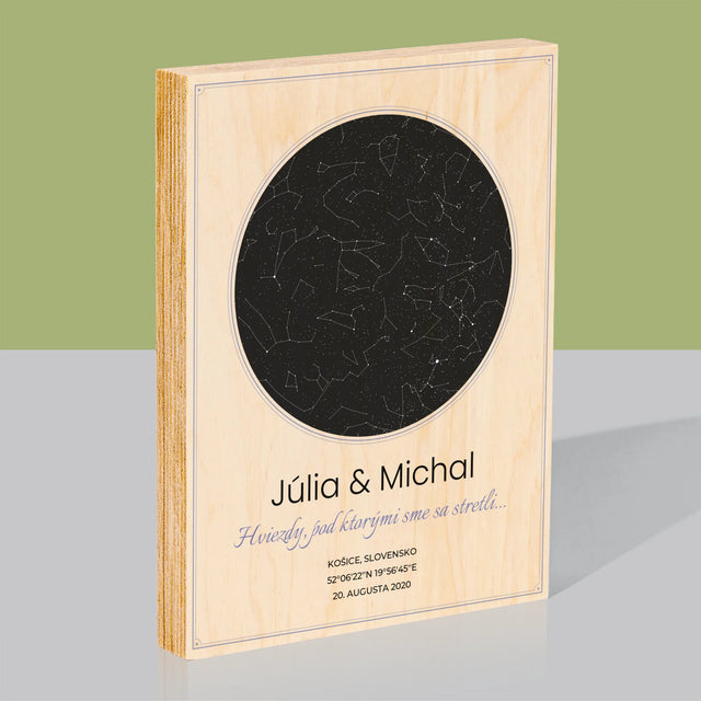 Mapa Hviezd: Mapa Hviezd: Pod Hviezdami - Tlač Na Drevo (Vertikálne)