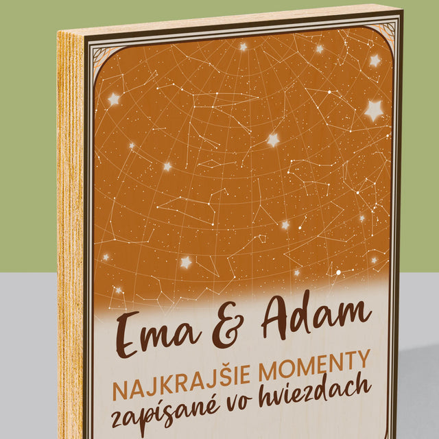 Mapa Hviezd: Mapa Hviezd: Najkrajšie Momenty - Tlač Na Drevo (Vertikálne)