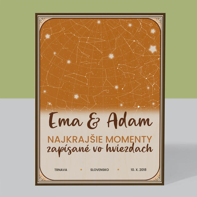 Mapa Hviezd: Mapa Hviezd: Najkrajšie Momenty - Tlač Na Drevo (Vertikálne)