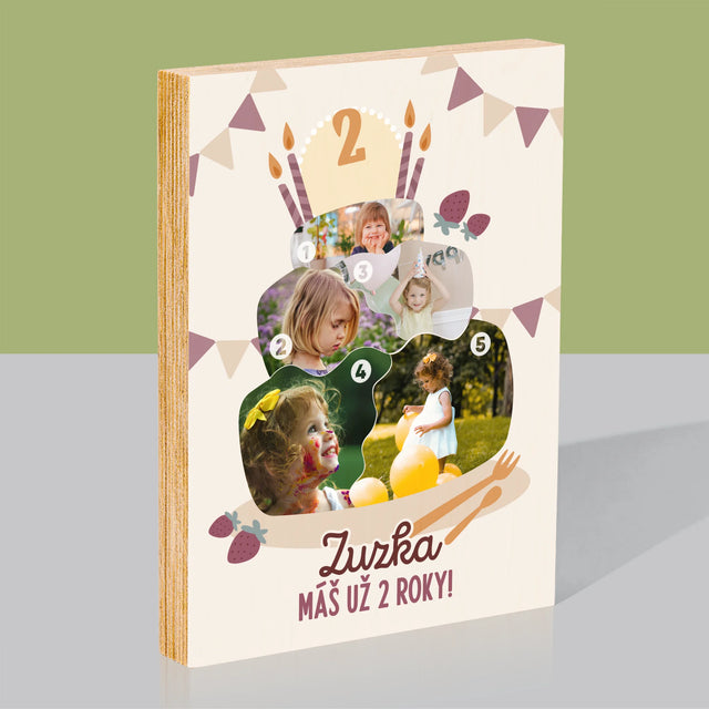 Tvar Z Fotografií: Narodeninová Torta - Tlač Na Drevo (Vertikálne)