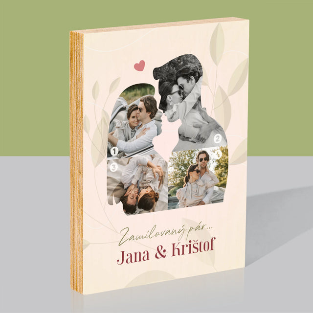 Tvar Z Fotografií: Zamilovaný Pár - Tlač Na Drevo (Vertikálne)