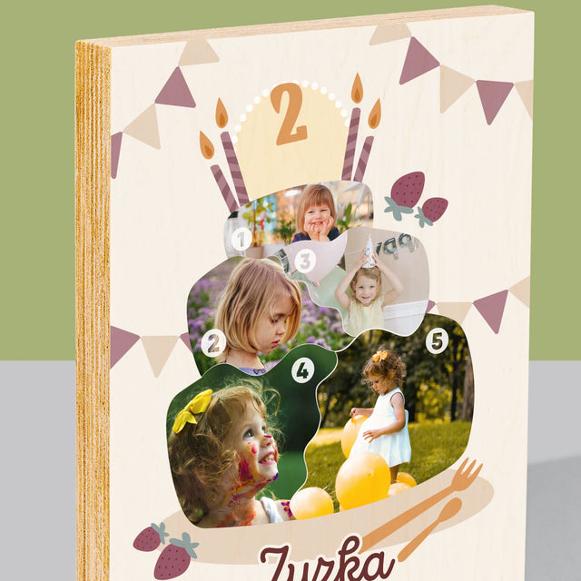 Tvar Z Fotografií: Narodeninová Torta - Tlač Na Drevo (Vertikálne)