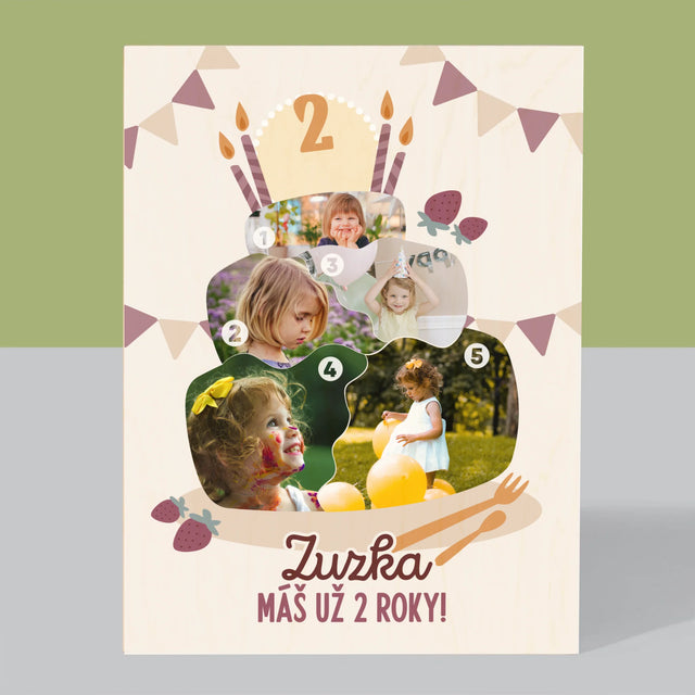 Tvar Z Fotografií: Narodeninová Torta - Tlač Na Drevo (Vertikálne)