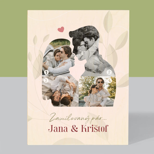 Tvar Z Fotografií: Zamilovaný Pár - Tlač Na Drevo (Vertikálne)