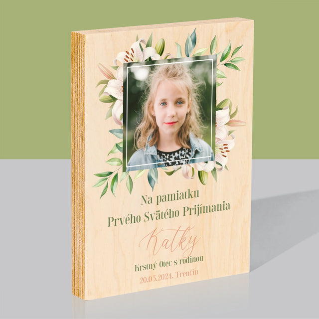 Fotografia A Podpis: Na Pamiatku 1. Sv Prijímania - Tlač Na Drevo (Vertikálne)