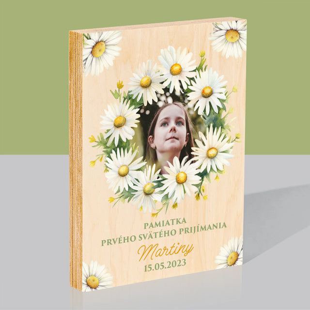 Fotografia A Podpis: Pamiatka 1. Sv Prijímania Sedmokrásky - Tlač Na Drevo (Vertikálne)