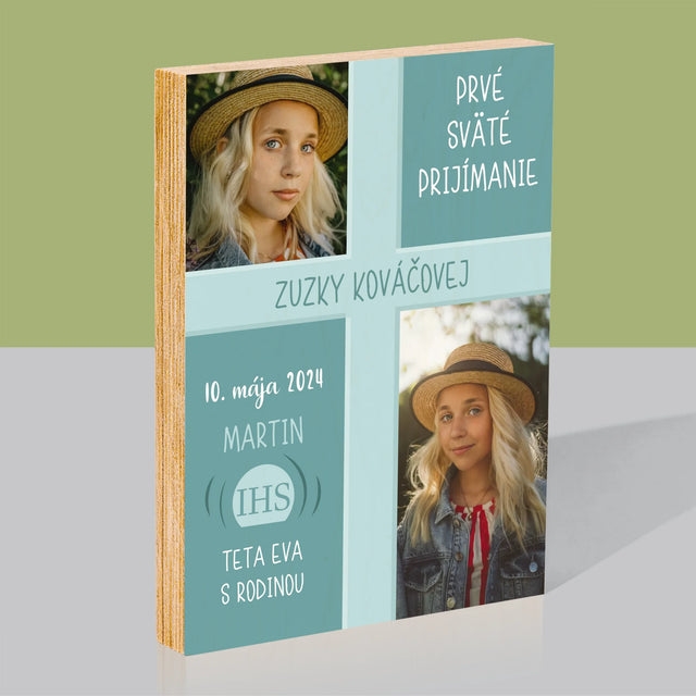 Fotokoláž: Prvé Sväté Prijímanie - Tlač Na Drevo (Vertikálne)