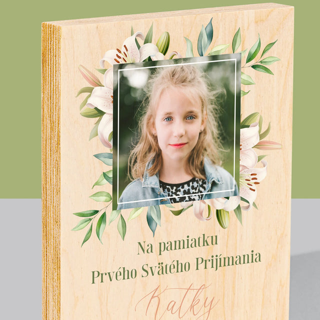 Fotografia A Podpis: Na Pamiatku 1. Sv Prijímania - Tlač Na Drevo (Vertikálne)