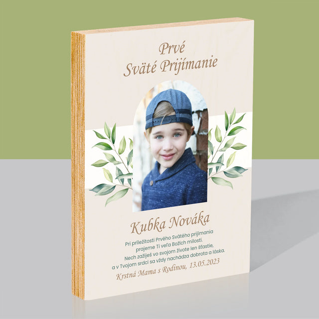 Fotografia A Podpis: Prvé Sväté Prijímanie Venovanie - Tlač Na Drevo (Vertikálne)