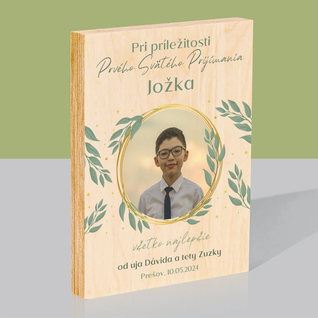 Fotografia A Podpis: Pri Príležitosti Prvého Svätého Prijímania - Tlač Na Drevo (Vertikálne)