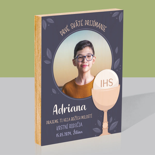 Fotografia A Podpis: Prvé Sväté Prijímanie - Tlač Na Drevo (Vertikálne)