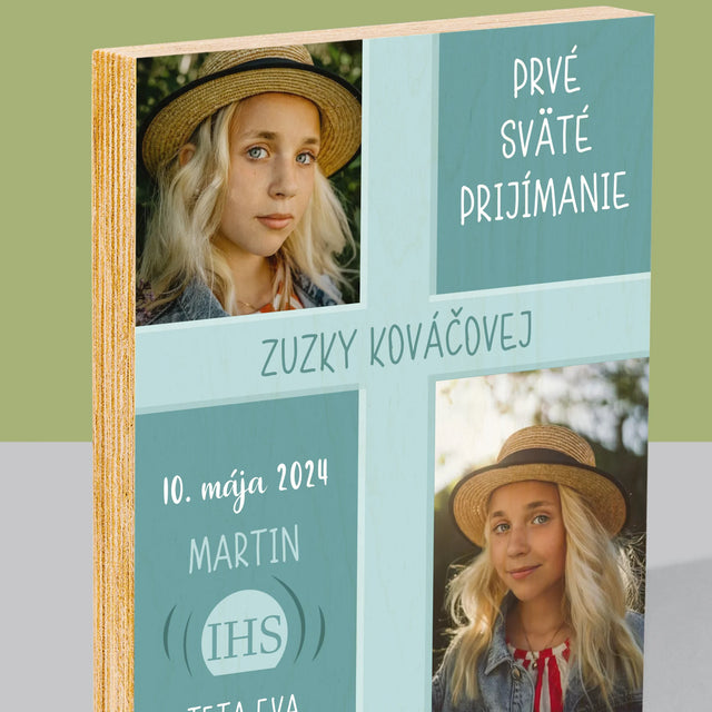 Fotokoláž: Prvé Sväté Prijímanie - Tlač Na Drevo (Vertikálne)