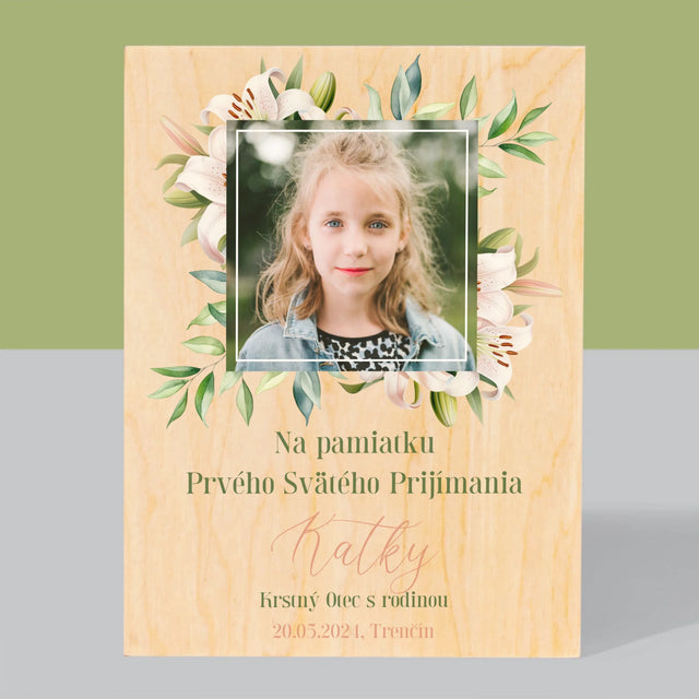 Fotografia A Podpis: Na Pamiatku 1. Sv Prijímania - Tlač Na Drevo (Vertikálne)