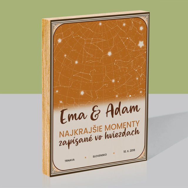 Mapa Hviezd: Mapa Hviezd: Najkrajšie Momenty - Tlač Na Drevo (Vertikálne)