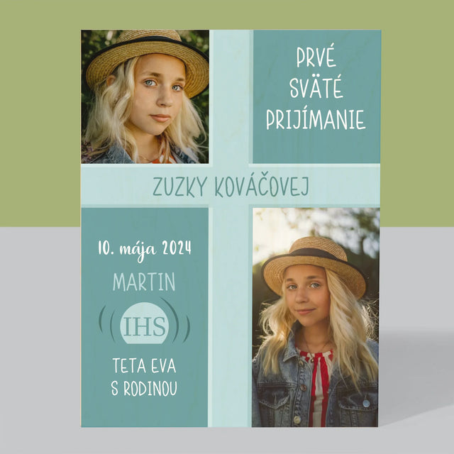 Fotokoláž: Prvé Sväté Prijímanie - Tlač Na Drevo (Vertikálne)