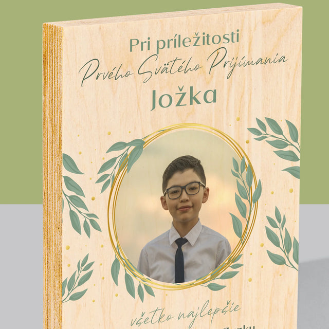 Fotografia A Podpis: Pri Príležitosti Prvého Svätého Prijímania - Tlač Na Drevo (Vertikálne)