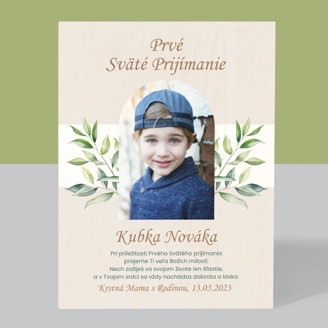 Fotografia A Podpis: Prvé Sväté Prijímanie Venovanie - Tlač Na Drevo (Vertikálne)