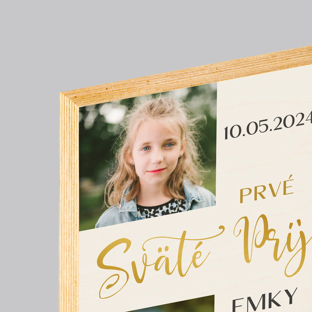 Fotokoláž: Prvé Sväté Prijímanie Kríž - Tlač Na Drevo (Vertikálne)