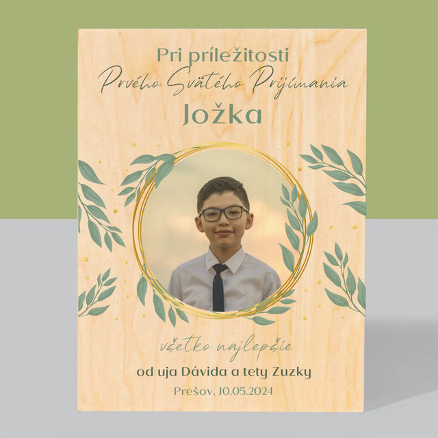 Fotografia A Podpis: Pri Príležitosti Prvého Svätého Prijímania - Tlač Na Drevo (Vertikálne)