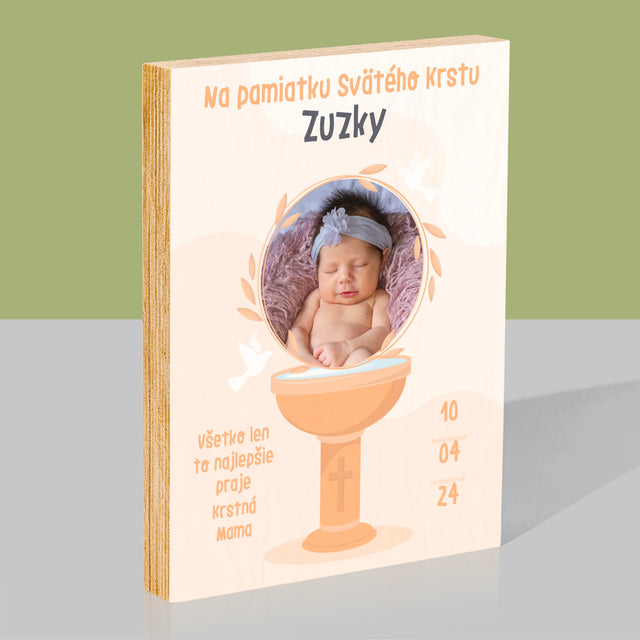 Fotografia A Podpis: Na Pamiatku Svätého Krstu - Tlač Na Drevo (Vertikálne)