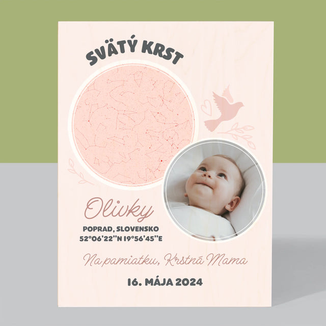 Mapa Hviezd: Krst - Tlač Na Drevo (Vertikálne)