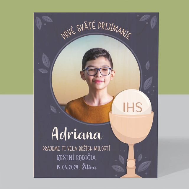 Fotografia A Podpis: Prvé Sväté Prijímanie - Tlač Na Drevo (Vertikálne)
