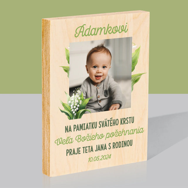 Fotografia A Podpis: Pamiatka Krstu Konvalinky - Tlač Na Drevo (Vertikálne)