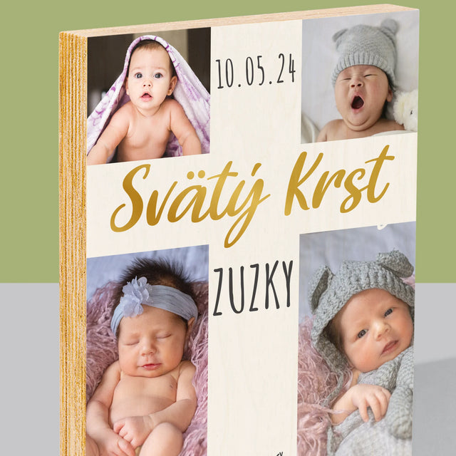 Fotokoláž: Svätý Krst Kríž - Tlač Na Drevo (Vertikálne)