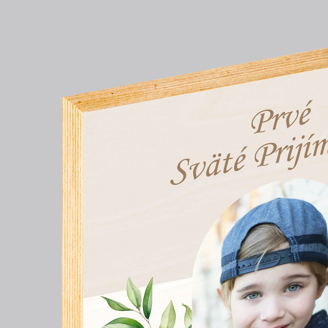Fotografia A Podpis: Prvé Sväté Prijímanie Venovanie - Tlač Na Drevo (Vertikálne)
