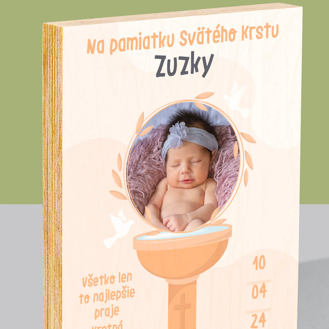 Fotografia A Podpis: Na Pamiatku Svätého Krstu - Tlač Na Drevo (Vertikálne)