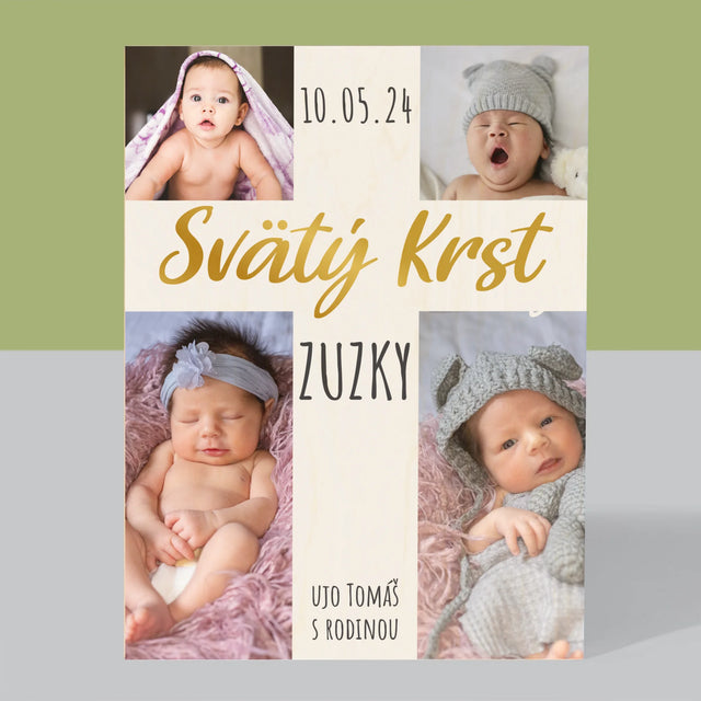Fotokoláž: Svätý Krst Kríž - Tlač Na Drevo (Vertikálne)