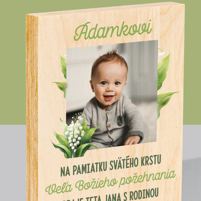 Fotografia A Podpis: Pamiatka Krstu Konvalinky - Tlač Na Drevo (Vertikálne)