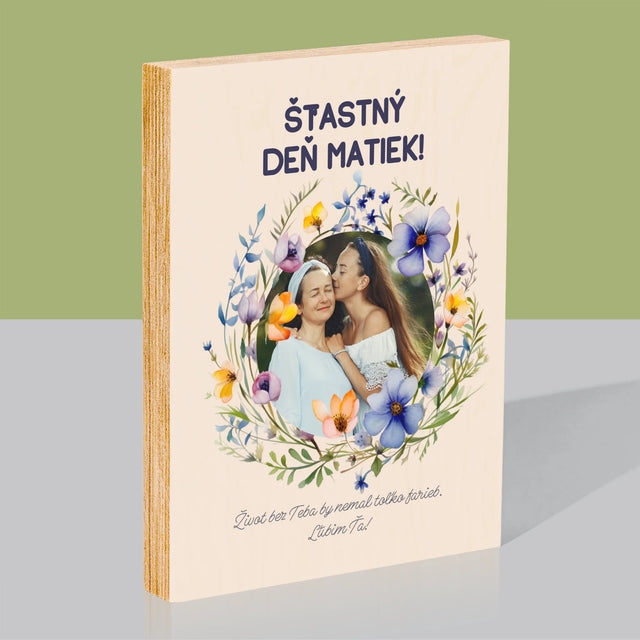 Fotografia A Podpis: Šťastný Deň Matiek - Tlač Na Drevo (Vertikálne)