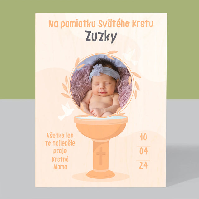 Fotografia A Podpis: Na Pamiatku Svätého Krstu - Tlač Na Drevo (Vertikálne)