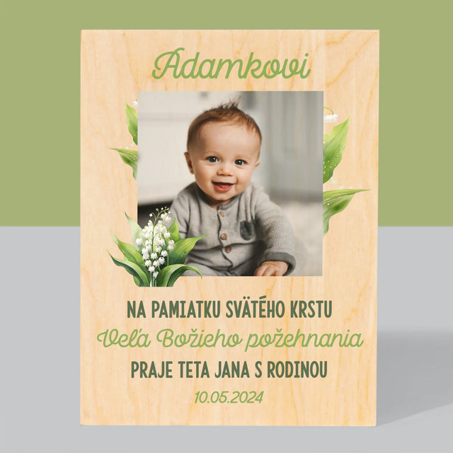 Fotografia A Podpis: Pamiatka Krstu Konvalinky - Tlač Na Drevo (Vertikálne)