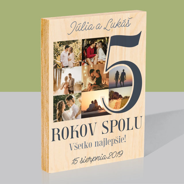 Fotokoláž: 5 Rokov Spolu - Tlač Na Drevo (Vertikálne)