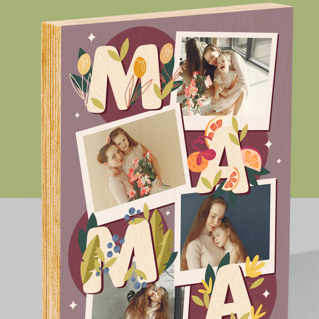 Fotokoláž: Písmená Mama - Tlač Na Drevo (Vertikálne)