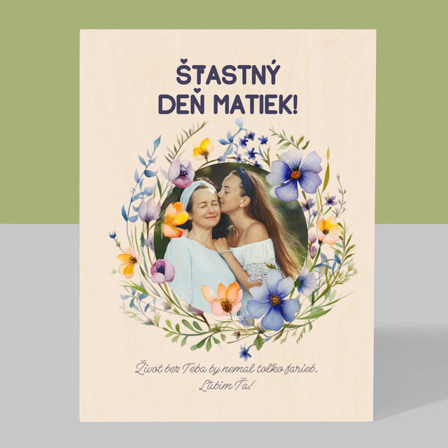 Fotografia A Podpis: Šťastný Deň Matiek - Tlač Na Drevo (Vertikálne)