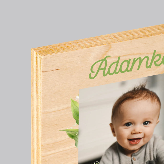 Fotografia A Podpis: Pamiatka Krstu Konvalinky - Tlač Na Drevo (Vertikálne)