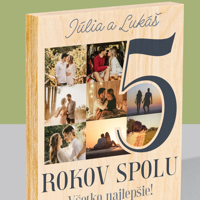 Fotokoláž: 5 Rokov Spolu - Tlač Na Drevo (Vertikálne)