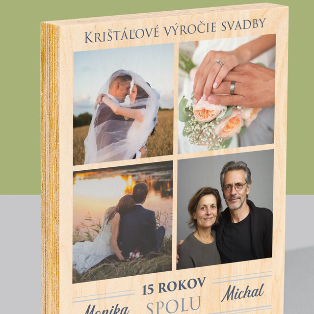 Fotokoláž: Krištáľové Výročie Svadby - Tlač Na Drevo (Vertikálne)