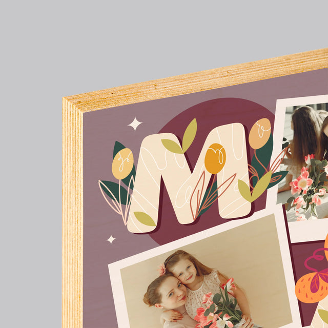 Fotokoláž: Písmená Mama - Tlač Na Drevo (Vertikálne)