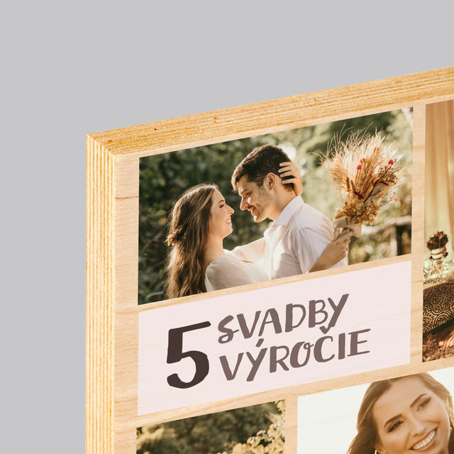 Fotokoláž: 5. Výročie Svadby - Tlač Na Drevo (Vertikálne)