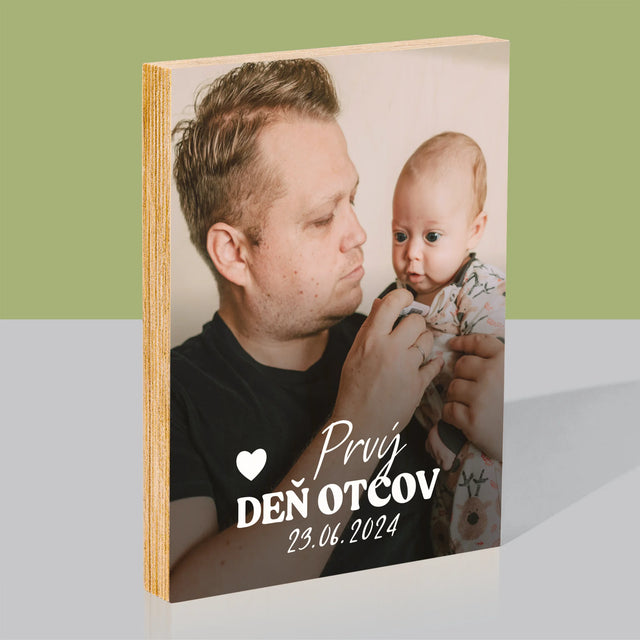 Fotografia A Podpis: Prvý Deň Otcov - Tlač Na Drevo (Vertikálne)