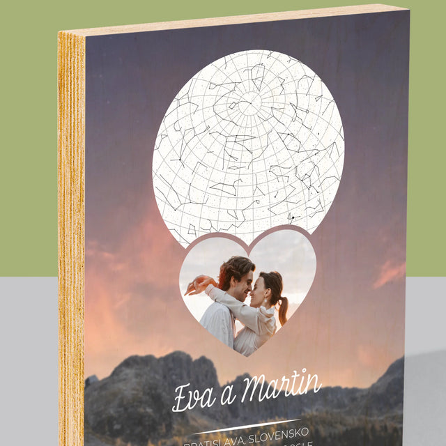 Mapa Hviezd: Zaľúbený Pár V Horách - Tlač Na Drevo (Vertikálne)